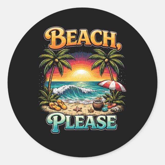 Sticker Rond Plage, S'il vous plaît (Devant)