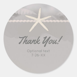 Sticker Rond Plage Starfish Grey Chic Mariage élégant Faveur