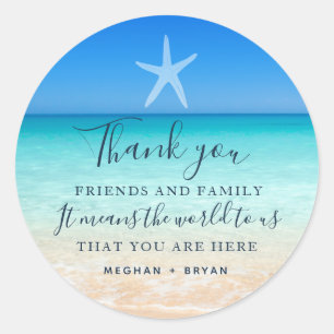 Sticker Rond Plage Starfish Merci Mariage Faveur