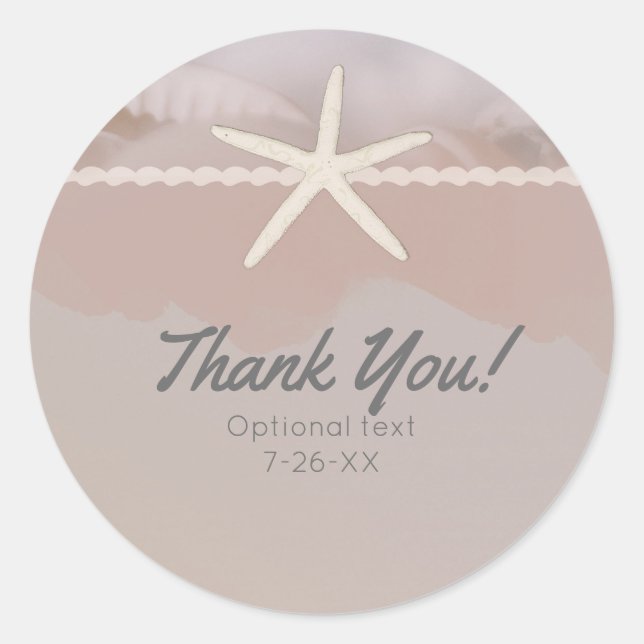 Sticker Rond Plage Starfish Taupe Chic Elégant Mariage Faveur (Devant)