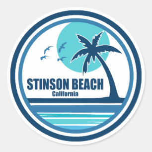 Sticker Rond Plage Stinson Californie Palmier Oiseaux