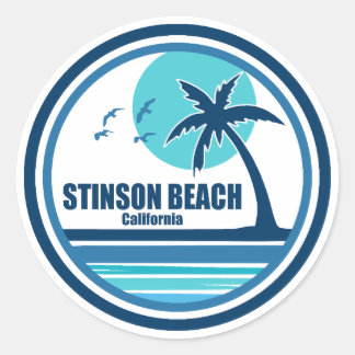 Sticker Rond Plage Stinson Californie Palmier Oiseaux