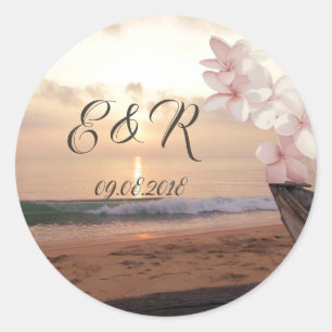Sticker Rond Plage Sunset Mariage Plumeria