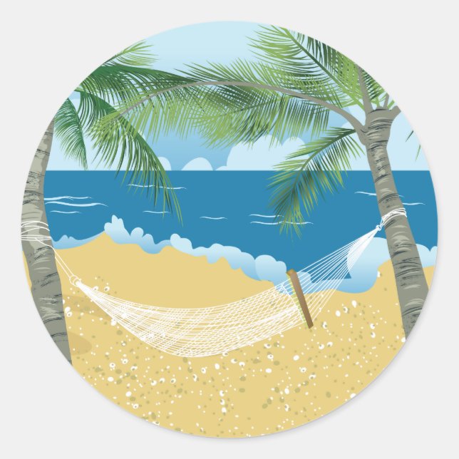 Sticker Rond Plage ~ Tropical Beach Hammock Vacances (Devant)