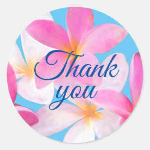 Sticker Rond Plage Tropical Floral Mariage rose Merci