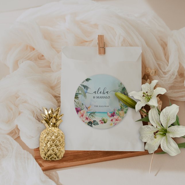 Sticker Rond Plage tropicale Aloha & Mahalo | Merci (Créateur téléchargé)