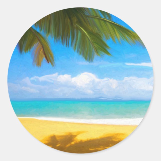 Sticker Rond Plage tropicale de Palm Tree (Devant)