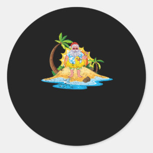 Sticker Rond Plage tropicale été coucher de soleil drôle Santa