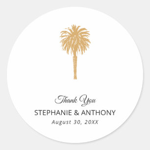 Sticker Rond Plage tropicale Gold Palm Tree Destination Mariage