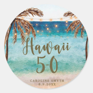 Sticker Rond plage tropicale Hawaii 5 0 cinquante anniversaire 