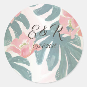 Sticker Rond Plage tropicale Hibiskus Palm Feuilles