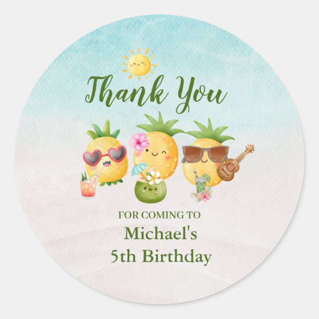 Sticker Rond Plage tropicale Luau Pineapple Anniversaire (Devant)