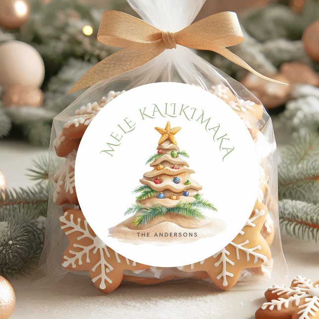 Sticker Rond Plage tropicale Mele Kalikimaka Arbre de Noël (Créateur téléchargé)