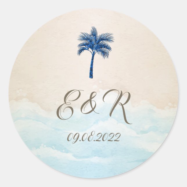 Sticker Rond Plage Tropicale Paillettes Palmier (Devant)
