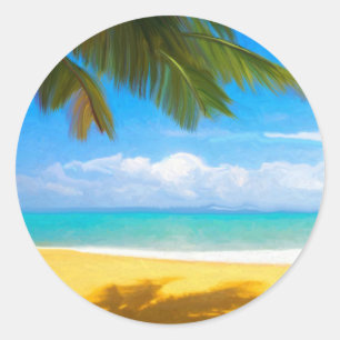 Sticker Rond Plage Tropicale Palmier