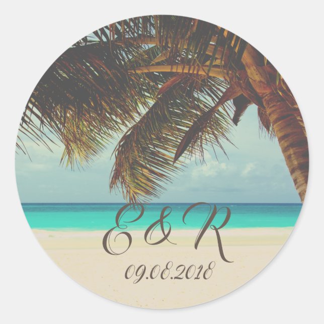 Sticker Rond Plage Tropicale, Palmier (Devant)