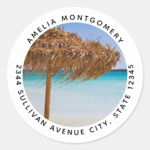 Sticker Rond Plage tropicale panoramique avec adresse de parapl
