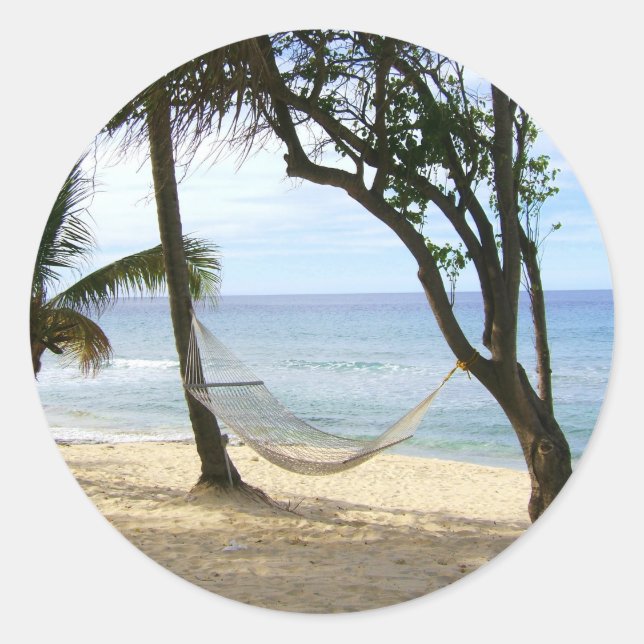 Sticker Rond Plage tropicale Paradise Beach Sable d'eau Soleil  (Devant)