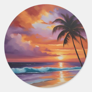 Sticker Rond Plage tropicale Sunset Dreams