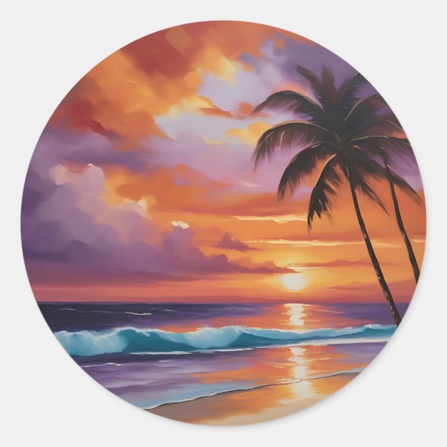 Sticker Rond Plage tropicale Sunset Dreams (Devant)