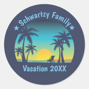 Sticker Rond Plage tropicale vintage Coucher de soleil d'été Pa