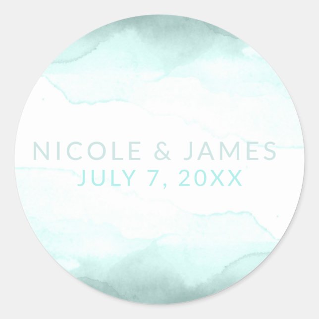 Sticker Rond Plage Vert Mousse Aquarelle Mariage Moderne (Devant)