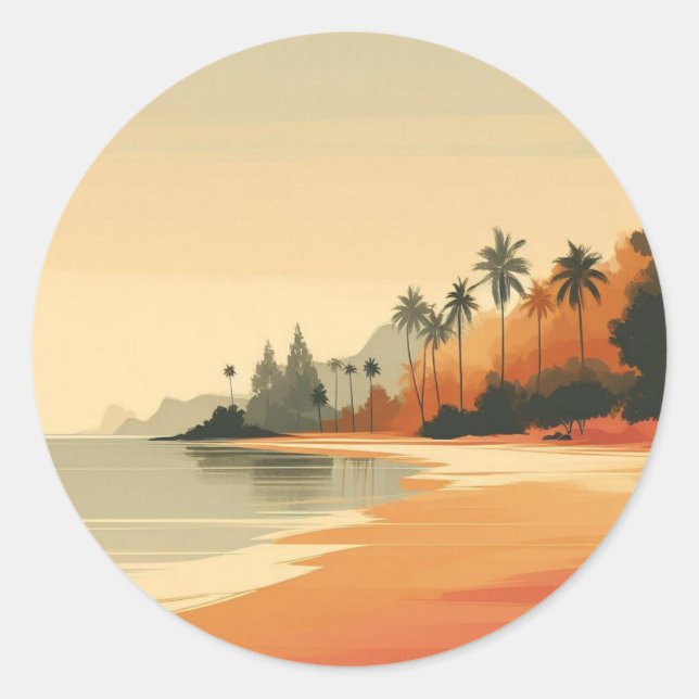 Sticker Rond Plage vintage/rétro/tropicale (Devant)
