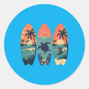 Sticker Rond Plage Waikiki Hawaï Voyage d'été Hawaïen