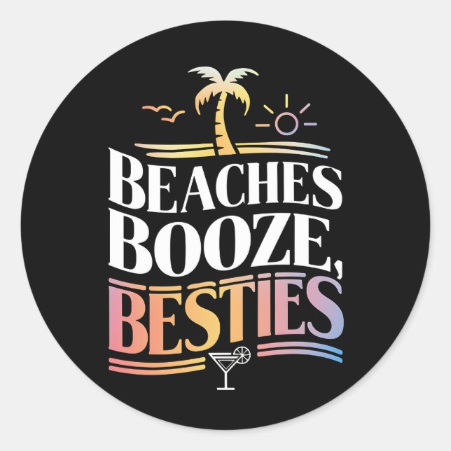 Sticker Rond Plages Alcool & Meilleures Amies Arbre de Coco Été (Devant)