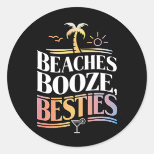 Sticker Rond Plages Booze & Besties Coconut Tree été