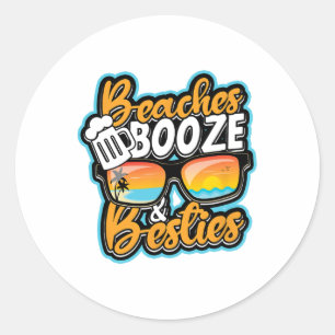 Sticker Rond Plages Booze Et Besties - Boisson De Bière Nature
