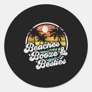 Sticker Rond Plages Booze Et Besties Drôle Retro les années 70