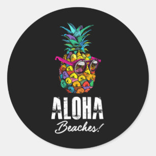 Sticker Rond Plages D'Aloha ! Amusant Hawaï Et Vacay Été