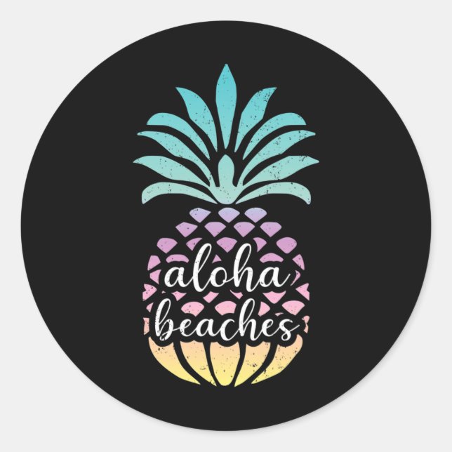 Sticker Rond Plages d'Aloha Hawaii Hawaii Pineappa Cute Beach (Devant)