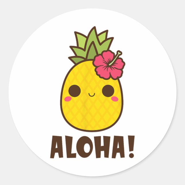Sticker Rond Plages d'Aloha Kawaii Cute Pineapple Hawaii Hawaii (Devant)