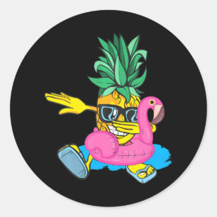 Sticker Rond Plages de Dabbing Pineappy Flamant rose Float Aloh
