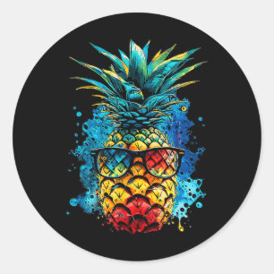 Sticker Rond Plages D'Été Colorées À L'Ananas Tropical