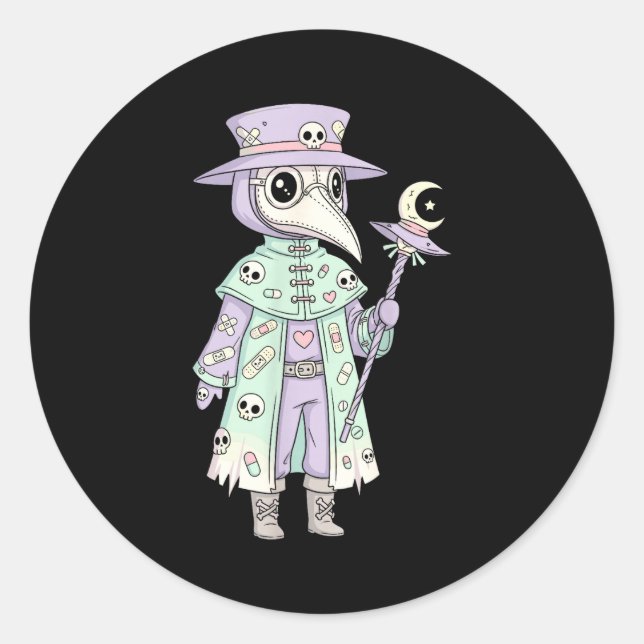 Sticker Rond Plague Doctor Gothic Pastel Cute Moth Face Mask Oc (Devant)