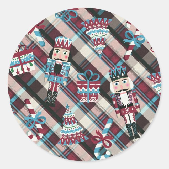 Sticker Rond Plaid Blue Burgundy (Devant)