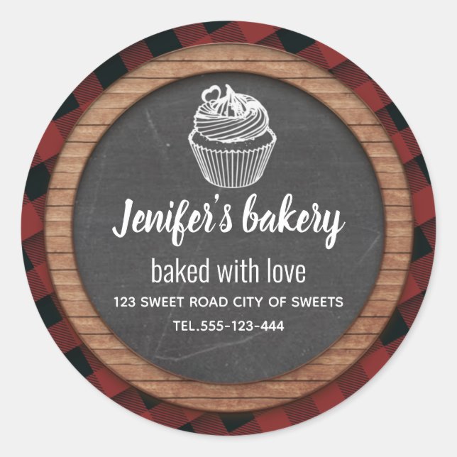 Sticker Rond Plaid Chalkboard cupcakes et friandises maison (Devant)