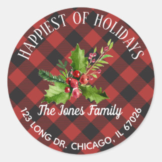Sticker Rond Plaid de buffle rouge et noir