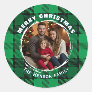 Sticker Rond Plaid de photo de famille personnalisé traditionne