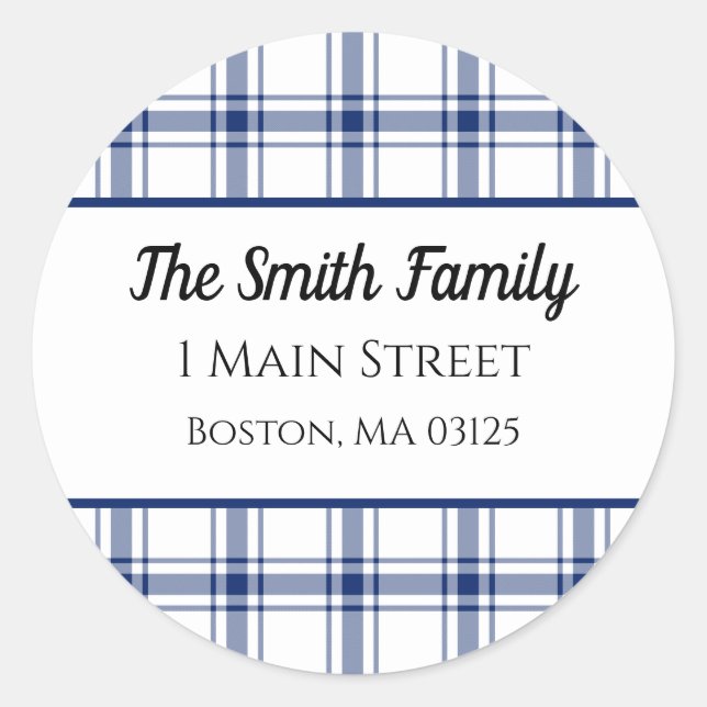 Sticker Rond Plaid Nautical Bleu et Blanc (Devant)
