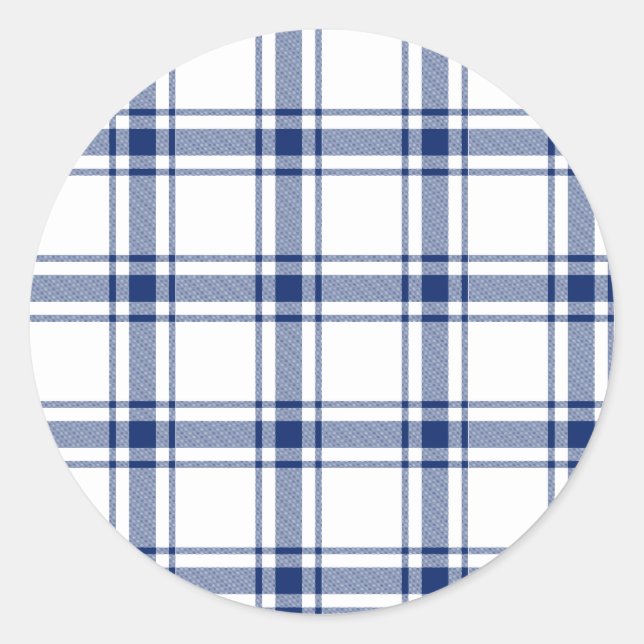 Sticker Rond Plaid Nautique Bleu et Blanc (Devant)