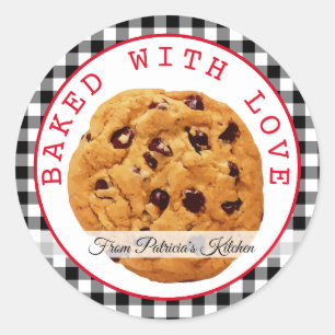 Sticker Rond Plaid Noir Cuit Avec Amour Cookies De Noël