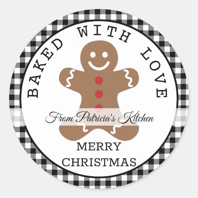 Sticker Rond Plaid Noir Cuit Avec Amour Cookies De Noël (Devant)
