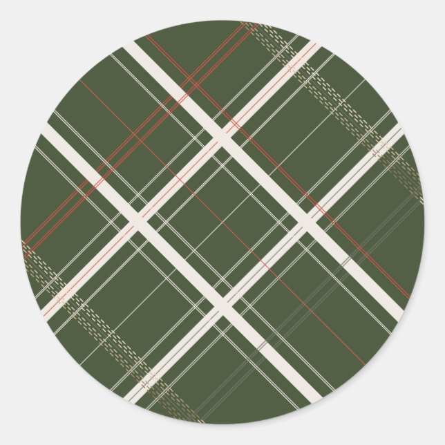 Sticker Rond Plaid Traditionnel Cabane en Bois Vert Noël (Devant)