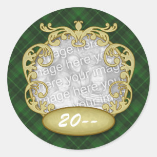 Sticker Rond Plaid vert de premier Noël de bébé