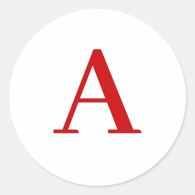 Sticker Rond Plain Modern White Red Monogram Initial Letter (Devant)