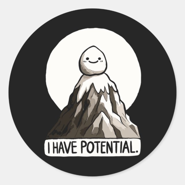 Sticker Rond Plaisanterie Physique - J'Ai Potentiel Rock Mounta (Devant)